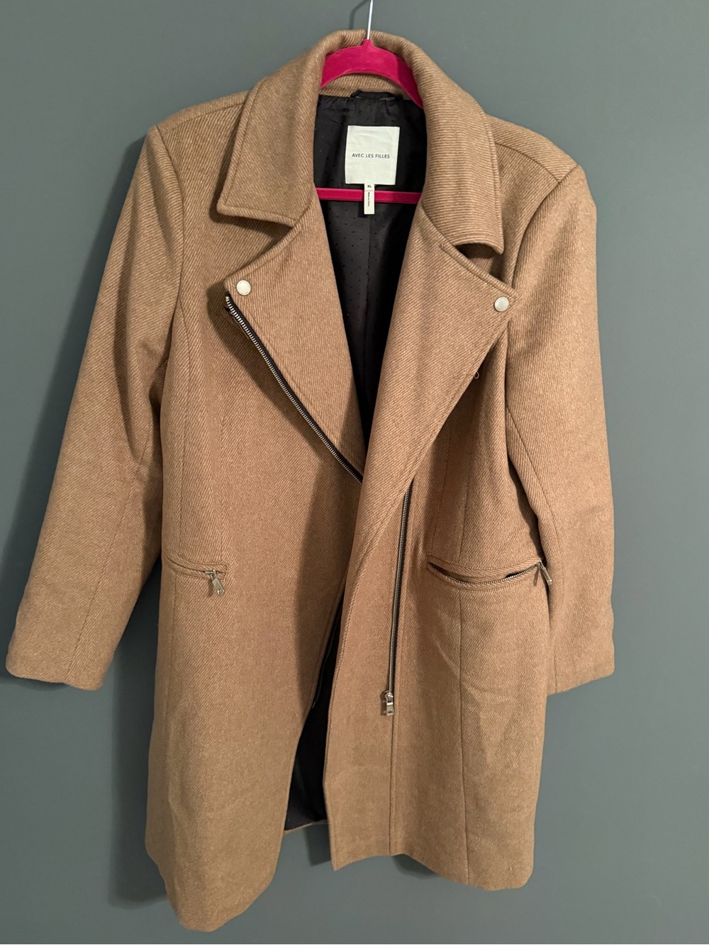 Avec Les Filles Tan Wool-Blend Trench Moto Coat